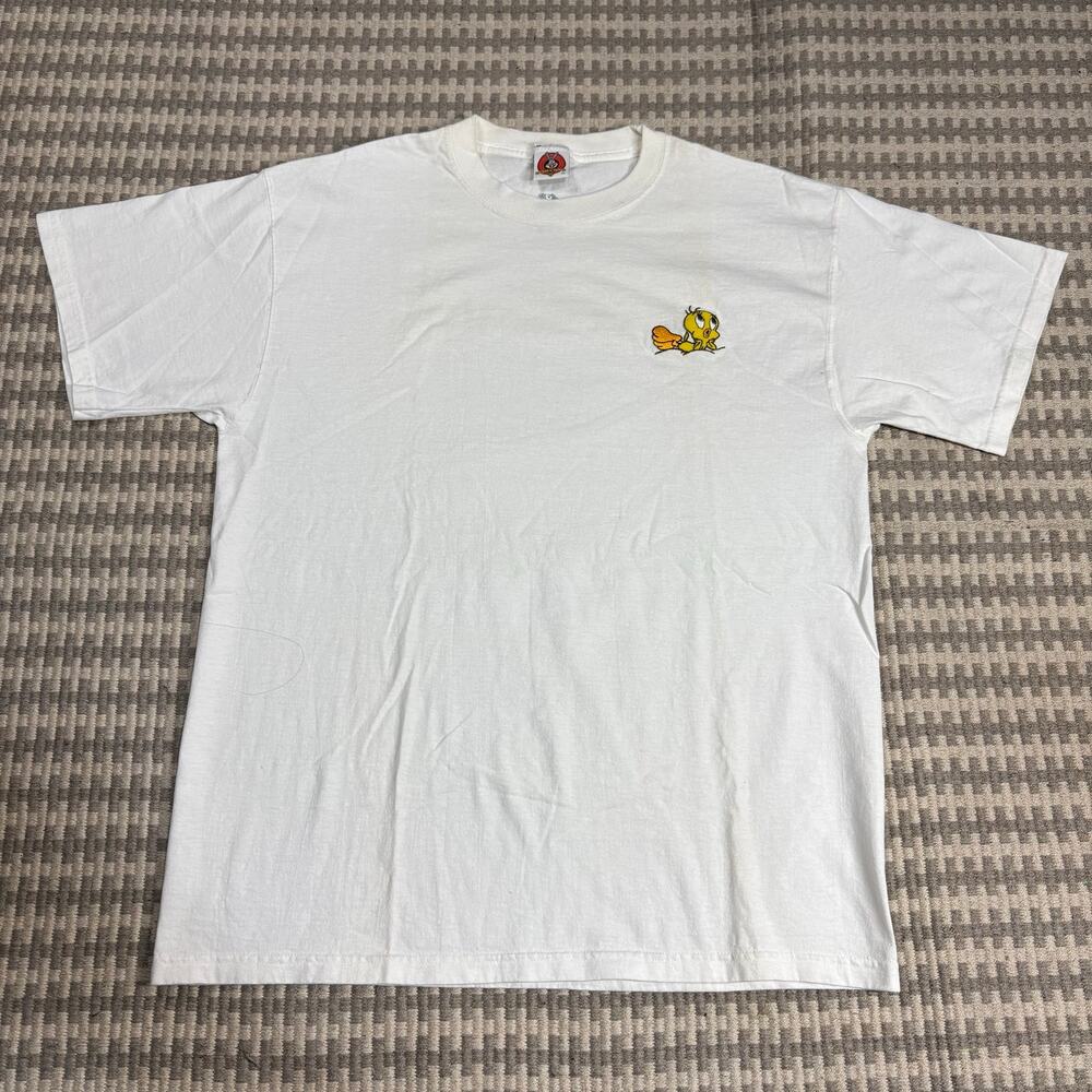 VTG Looney Tunes T Shirt Adult Large White‎ Tweety Bird Embroidered 90s Retro